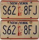 Pair New York STATUE LIBERTY license plate S62  8FJ Manhattan Brooklyn NYC Clear