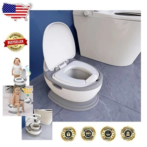 Toddler Potty Training Toilet with Realistic Flushing Sound - Grey & Safe Design - Picture 1 of 11
