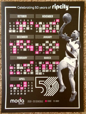 Portland Trailblazers MAGNET SCHEDULE 2019-2020 Blazers SGA Damian Lillard 5x7 Cover