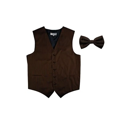 Nuevo Chaleco Esmoquin Para Hombre Chaleco Rayas Verticales Pajarita Baile de graduación Boda Fiesta Marrón Foto 1 de 3