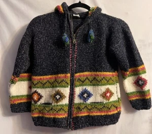 SISANDINA GIRL'S Sz 7/8 ZIP UP LONG SLEEVE HOODED WOOL/ COTTON SWEATER  -Ecuador - Picture 1 of 11
