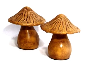 Juego de 2 estatuillas vintage de setas de cerámica marrón - Imagen 1 de 5