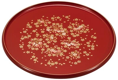 Obon Japanese Urushi tray Cherry Sakura Red Yamanaka lacquerware Japan - Image 1 of 2