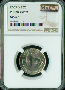 2009 D PUERTO RICO QUARTER NGC MS67 PQ BUSINESS STRIKE 2ND FINEST MAC SPOTLESS * - Picture 1 of 2