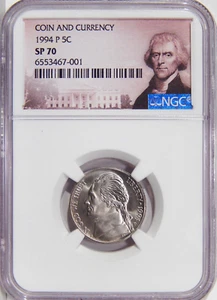 1994-P 5c NGC SP 70 ~ MATTE FINISH JEFFERSON NICKEL FROM COIN & CURRENCY SET - Picture 1 of 2