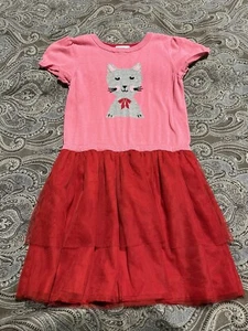 Hanna Andersson Pink and Red Cat Sweater Tulle Dress Size 130 Size 8 - Picture 1 of 3