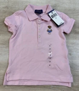 Polo Ralph Lauren Girl Polo Shirt Pink 3/3T Cricket Bear Mesh Light Short Sleeve - Picture 1 of 5