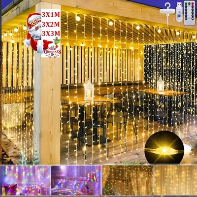 Christmas Waterfall Lights Waterproof Outdoor Backdrop LED Curtain String Lights - Image 1 of 4