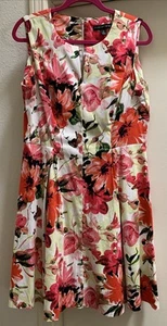 Madison Leigh Pink Red Floral Dress 12 Large L Sleeveless Beautiful Cotton Blend - Picture 1 of 4