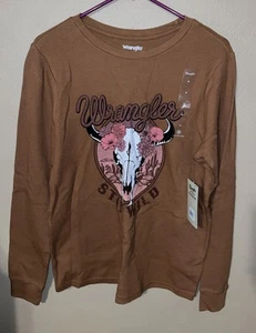 Wrangler Retro Women's Long Sleeve Waffle Knit Steer Skull Thermal Shirt - Sz M - Picture 1 of 9