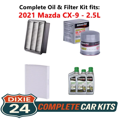 2021 Mazda CX-9 2.5L Complete Cabin, Air & Oil Filter Kit (5W-30) - Image 1 of 4