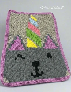 Handmade Crochet “Caticorn” Baby Stroller Blanket One Size - Picture 1 of 4