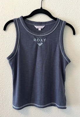 Roxy Women's Tank Top Size Large Cropped Purple Embroidered Logo Boho Beachy - Image 1 of 4