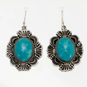 Pendientes Turquesa Plata de Ley Antiguo Peón Estilo Navajo Michael Calladitto - Imagen 1 de 6
