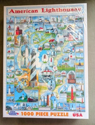 Rompecabezas White Mountain AMERICAN LIGHTHOUSES 1000 Piezas 24 X 30" Sellado NUEVO Foto 1 de 2