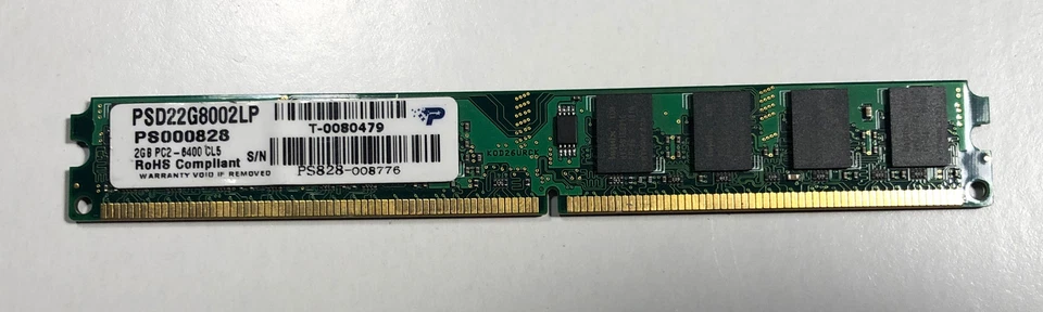PATRIOT Half Height 2GB PC2-6400 CL5 DDR2 240 PIN DIMM PSD22G8002LP - Image 1 of 3
