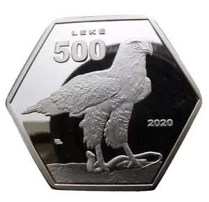 CAMERIA - ALBANIA 500 LEKE 2020 BIRD EAGLE - HEXAGONAL PROOF 40mm COIN - Picture 1 of 3