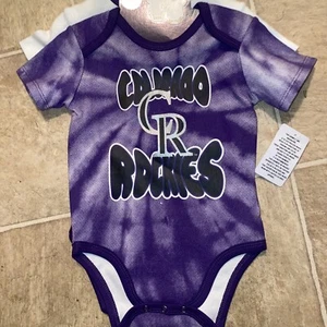 Colorado Rockies Creeper Set (2) 6-9mo Purple Tie-Dye/white Unisex Baseball - Picture 1 of 6