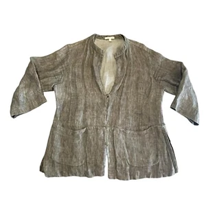 Eileen Fisher Jacket Womens M Brown 3/4 Sleeve Linen Lagenlook Open Sides Pocket - Picture 1 of 14