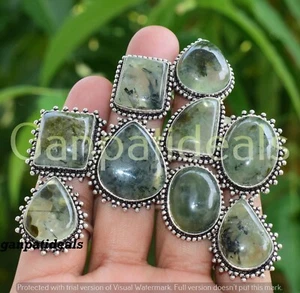 5pcs Prehnite Gemstone Ring Wholesale Lot 925 Silver Plated Jewelry - Picture 1 of 3