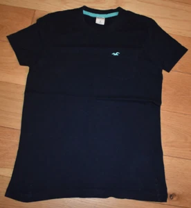 HOLLISTER BLACK COTTON T-SHIRT - small, blue logo, pocket - Picture 1 of 4