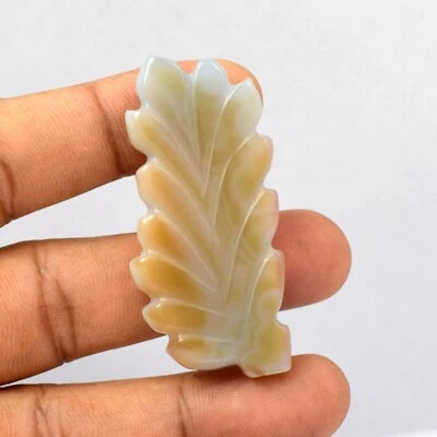 85.2 Ct Carving Leaf Color Chalcedony Free-Form Cabochon Gemstone Pendant VG709 - Image 1 of 3