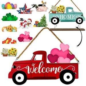 Winder Welcome Sign & Home Sign for Front Door 2-Side Rustic Red Truck Decor wit - Picture 1 of 7