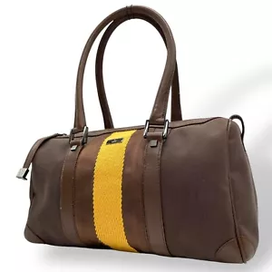 Auténtico GUCCI Marrón Amarillo Cuero Lona Mini Boston Bolso Línea Jerez - Imagen 1 de 22