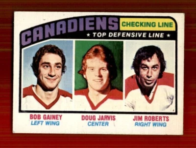 1976-77 O-Pee-Chee #217 Checking Line/Bob Gainey/Doug Jarvis/Jim Roberts EXMT - Image 1 of 2