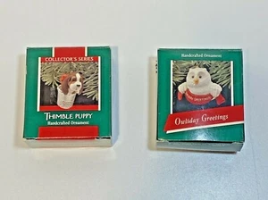 Hallmark Keepsake 1989 Thimble Puppy & Owliday Greetings Ornaments Lot of 2 - Picture 1 of 12