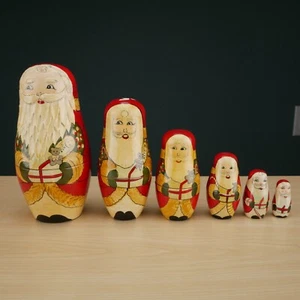 Russian Nesting Christmas Santa Claus Dolls 7" Tall, 6 Dolls 1992 Holiday Decor - Picture 1 of 13