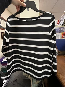 Liz Claiborne Paisley Expression black and white striped top - Picture 1 of 5