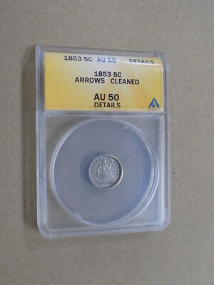 1853 5C Seated Liberty Half Dime ANACS AU50 Details - Image 1 of 4