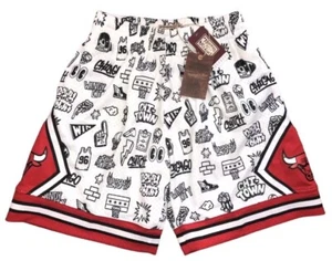 NUEVOS PANTALONES CORTOS DE BALONCESTO CHICAGO BULLS NBA DOODLE MITCHELL & NESS HARDWOOD M - Imagen 1 de 3
