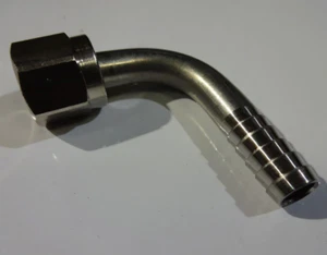3/8 in. Barb x 3/8 in. Nut, 90° Swivel Elbow Stainless Steel Beverage Fitting - Picture 1 of 4