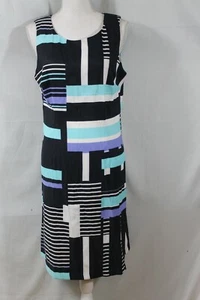 NORTH STYLE DRESS SLEEVELESS Black/White/Blue size 12 Geometric (C77) - Picture 1 of 6