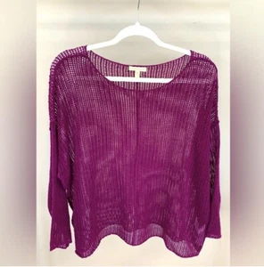 Eileen Fisher Linen Open Weave Plum Top L - Picture 1 of 3