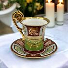 Antike österreichische viktorianische Paar goldvergoldete Demitasse Tee Kaffeetasse & Untertasse
