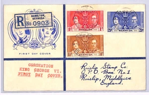 BERMUDA FDC 1937 KGVI CORONATION Illustrated Registered Hamilton GB Middx  XW239 - Picture 1 of 10