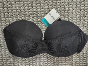 DELIMIRA 42C Black  Lined Lift Great Support Lace Strapless Bra Silicone Band - Picture 1 of 4