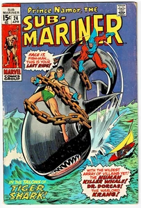 🔥Sub-Mariner #24 Tiger Shark FN+ 1970 Bronze Age Marvel Comics U-2 - Picture 1 of 2