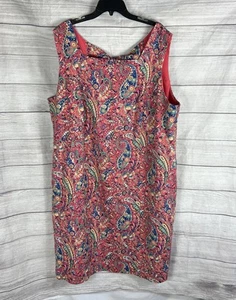 Talbots Woman A-Line Sun Dress Plus Size 24W Coral Paisley Lined Cut Out Midi - Picture 1 of 13