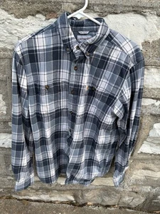 Carhartt Loose Fit Mens Medium Heavyweight Flannel Shirt Long Sleeve Blue Plaid - Picture 1 of 4