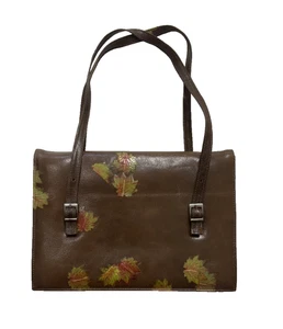VIA  REPUBBLICA  BROWN DOUBLE HANDLE PURSE WITH LEAF APPLIQUES MADE IN ITALY - Picture 1 of 7