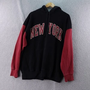 John Galt Brandy Melville NEW YORK Mens M Colorblock Hoodie Sweatshirt Black Red - Picture 1 of 6
