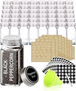 48 Glass Spice Jars with 713 Spice Labels, Chalk Marker and Funnel Complete Set - Picture 1 of 12