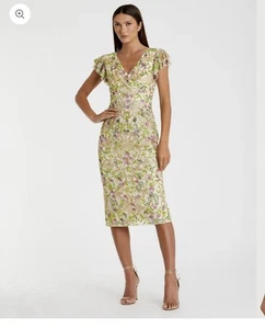 Best Seller Mac Duggal New 5722 Floral Embellished Flutter Sleeve Dress Size 8 - Bild 1 von 10