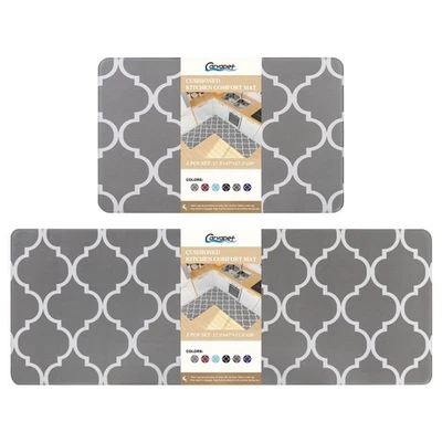 Juego de alfombrillas de cocina gris 17"x28"+17"x47" - 2 piezas enrejado marroquí acolchado hormiga... Foto 1 de 4