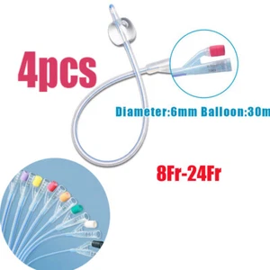 4pcs 8Fr-24Fr Disposable Urinary Catheter 2Way Balloon Catheter Silicone - Picture 1 of 19