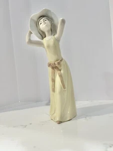 KPM Shiny Porcelain Approx. 11"X 4" Figurine Lady with Hands Holding Sun Hat on - Picture 1 of 7